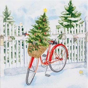 Салфетка для декупажа "Рождественский велосипед" бумажная, 611925, 33х33 см